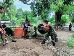 Babinsa Lasiai Koramil 04/Sinjai Timur Kodim 1424/Sinjai Gelar Karya Bakti Pengecoran Jalan Tani
