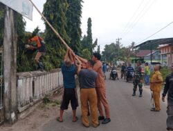 Kolaborani Babinsa Koramil-06 Kodim 1404/Pinrang Dan Staf Desa Kerja Bakti Bersihkan Ranting dan Pohon