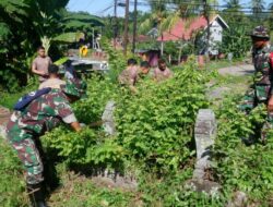 Personel Kodim 1424/Sinjai Gelar Karya Bakti Pembersihan Lingkungan di Pemakaman Umum Saputinggi