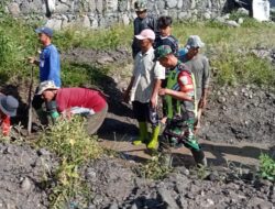 Babinsa Koramil 16/Tangse Bersama Warga Bersihkan Irigasi Persawahan di Pulo Baro