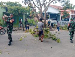 Koramil-06 Kodim 1404/Pinrang Kerja Bakti Bersihkan Ranting Pohon Yang Menghalangi Jalan Bersama Warga