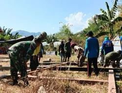Babinsa Koramil 1405-05/Mallusetasi Bersama Warga Gotong Royong Bantu Pemindahan Rumah Panggung