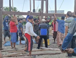 Semangat Babinsa di Tengah Masyarakat, Bantu Warga Dirikan Rumah Panggung